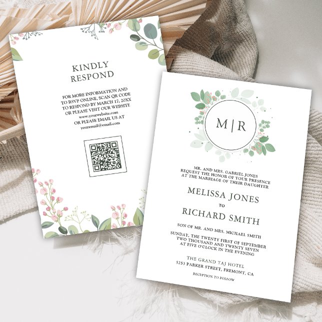 Eucalyptus Greenery QR Code Wedding Invitation (Creator Uploaded)