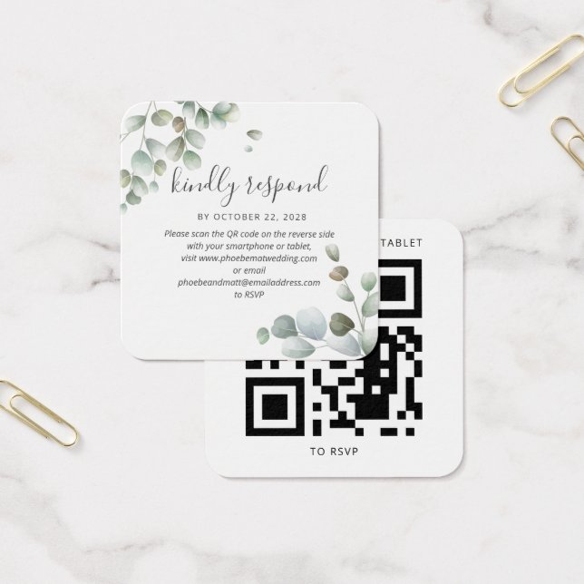 Eucalyptus Greenery QR Code Wedding RSVP Card (Office)