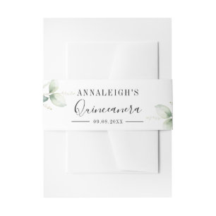 Eucalyptus Greenery Quinceanera 15th Birthday Invitation Belly Band