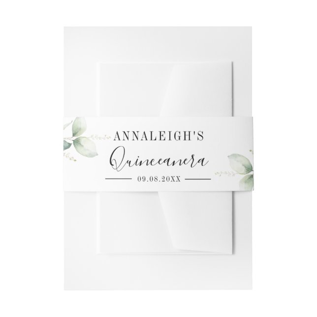 Eucalyptus Greenery Quinceanera 15th Birthday Invitation Belly Band (Front Example)