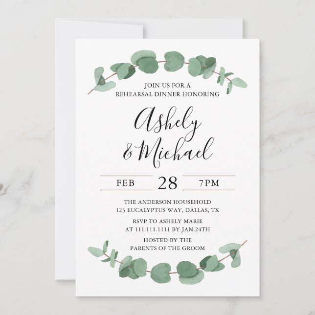 Eucalyptus Greenery Rehearsal Dinner Invitation (Front)
