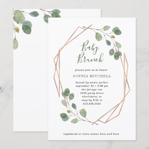 Eucalyptus Greenery Rose Gold Geo Baby Brunch Invitation