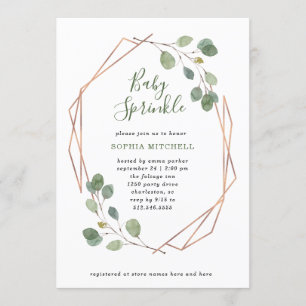 Eucalyptus Greenery Rose Gold Geo Baby Sprinkle Invitation