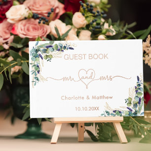 Eucalyptus greenery rose gold mr mrs wedding guest book