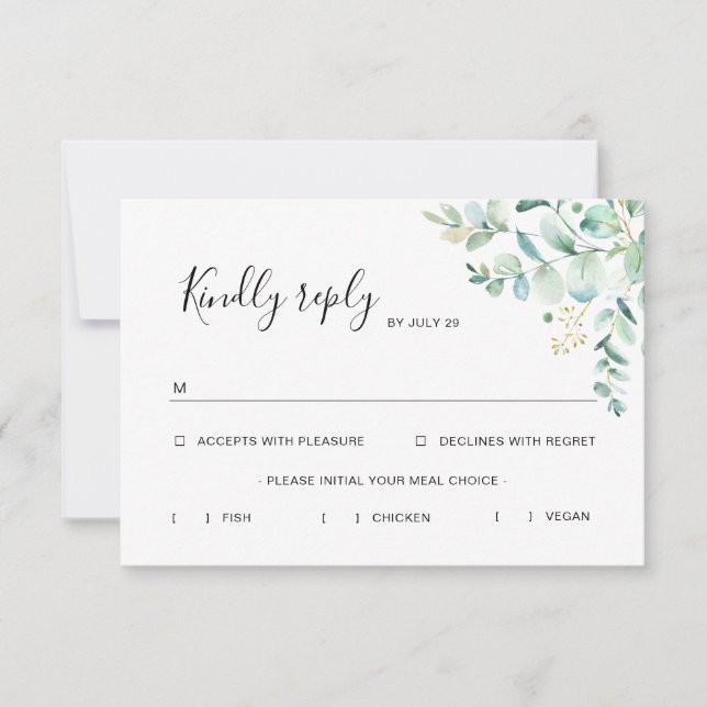 Eucalyptus Greenery Rsvp Card with Meal Options (Front)