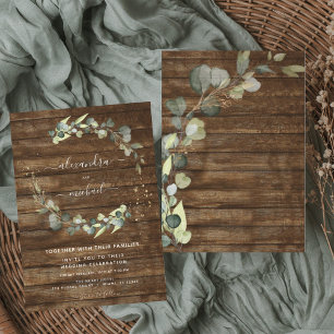 Eucalyptus Greenery Rustic Country Wood Wedding Invitation