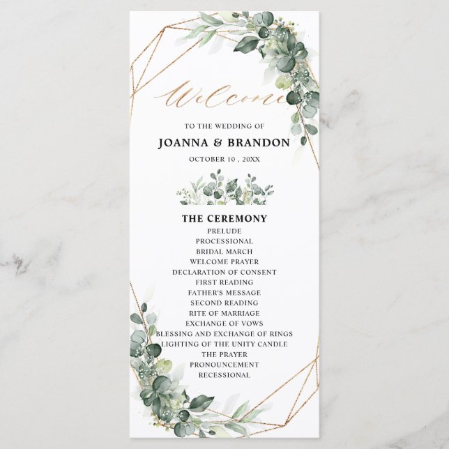Eucalyptus Greenery Rustic Geometric Wedding Programme (Front)