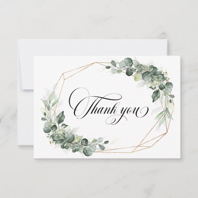 Eucalyptus Greenery Rustic Geometric Wedding Thank You Card (Front)