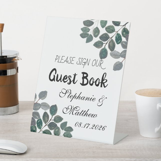 Eucalyptus Greenery Rustic Guestbook Pedestal Sign (In SItu)