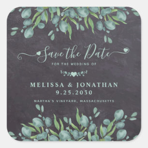Eucalyptus Greenery Rustic Wedding Save The Date Square Sticker