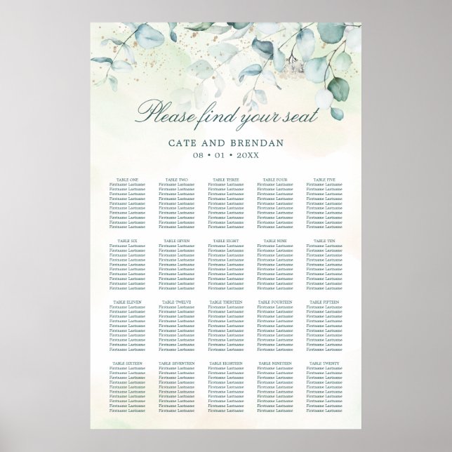 Eucalyptus Greenery Rustic Wedding Seating Chart (Front)