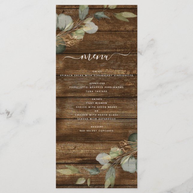 Eucalyptus Greenery Rustic Wood Country Menu (Front)