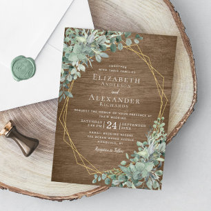 Eucalyptus Greenery Rustic Wood Geometric Wedding Invitation