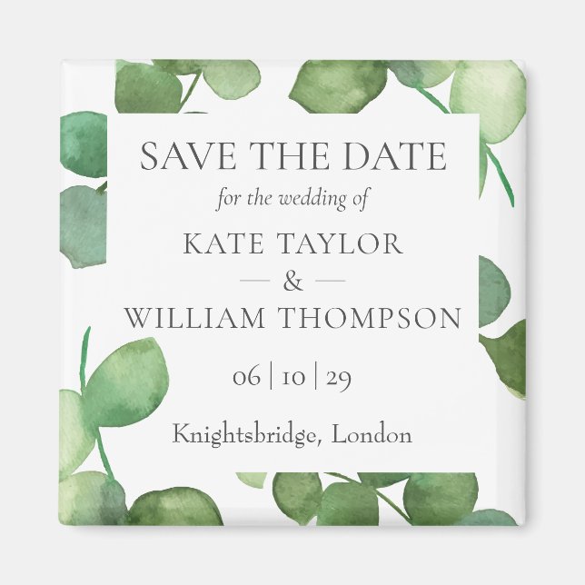 Eucalyptus Greenery Save the Date Magnet (Front)