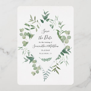 Eucalyptus Greenery Save the Date Silver