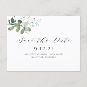 Eucalyptus Greenery Save the Date Wedding Announcement Postcard