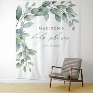 Eucalyptus Greenery Script Baby Shower Backdrop Tapestry
