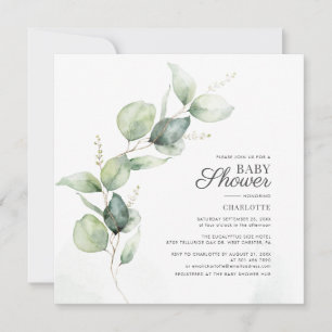 Eucalyptus Greenery Script Botanical Baby Shower Invitation