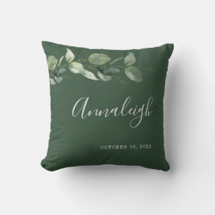 Eucalyptus Greenery Script Botanical Bridal Shower Cushion