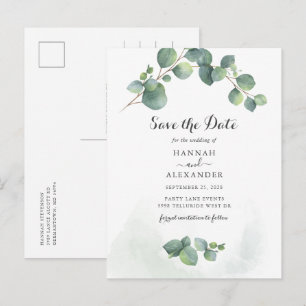 Eucalyptus Greenery Script Botanical Save The Date Announcement Postcard