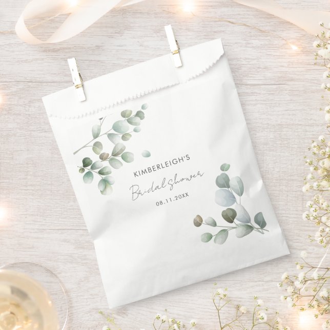 Eucalyptus Greenery Script Bridal Shower Favour Bags (Clipped)
