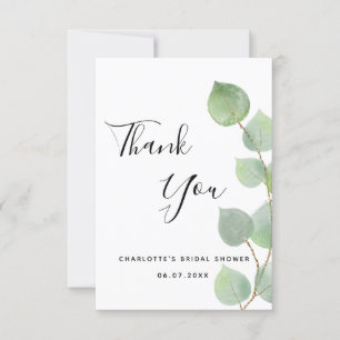 Eucalyptus greenery script Bridal Shower Thank You Card