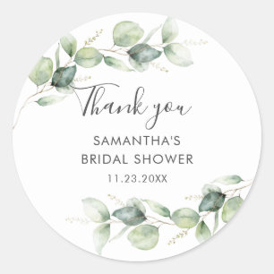 Eucalyptus Greenery Script Bridal Shower Thanks Classic Round Sticker