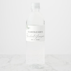 Eucalyptus Greenery Script Bridal Shower Water Bottle Label