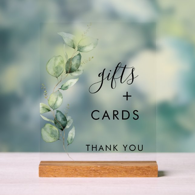 Eucalyptus Greenery Script Gifts and Cards Wedding Acrylic Sign (Neutral)