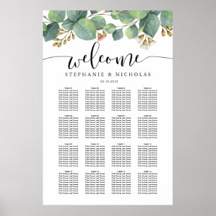 Eucalyptus greenery script seating chart