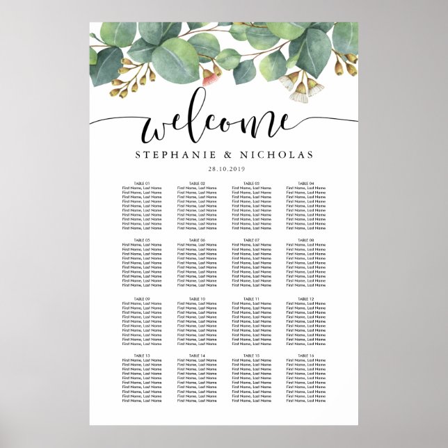 Eucalyptus greenery script seating chart (Front)