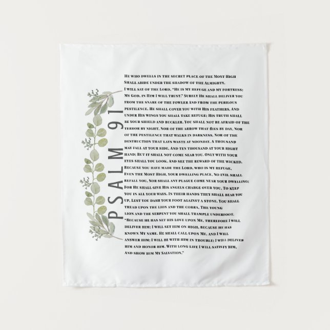 Eucalyptus Greenery Scripture Art Psalm 91  Tapestry (Front)
