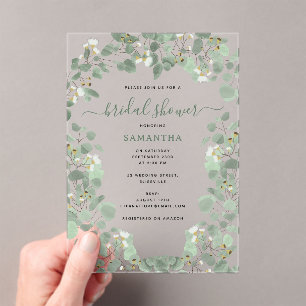 Eucalyptus Greenery Silver Dollar Bridal Shower Acrylic Invitations