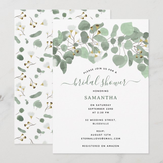 Eucalyptus Greenery Silver Dollar Bridal Shower Invitation (Front/Back)