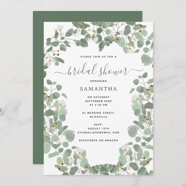 Eucalyptus Greenery Silver Dollar Bridal Shower Invitation (Front/Back)