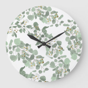 Eucalyptus Greenery Silver Dollar Gum Blossoms  Large Clock