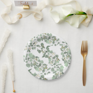 Eucalyptus Greenery Silver Dollar Gum Blossoms Paper Plate