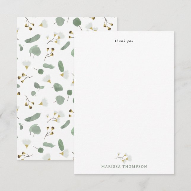 Eucalyptus Greenery Silver Dollar Gum Blossoms  Thank You Card (Front/Back)