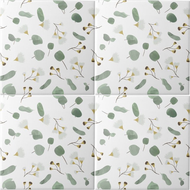 Eucalyptus Greenery Silver Dollar Gum Blossoms  Tile (Eucalyptus Greenery Silver Dollar Gum Blossoms Ceramic Tile)