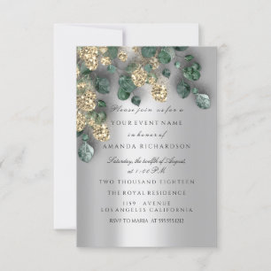 Eucalyptus Greenery Silver Gold Glitter  Foils Invitation