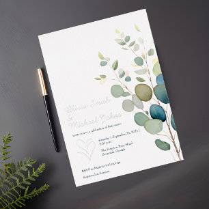 Eucalyptus greenery Silver Wedding Invitation