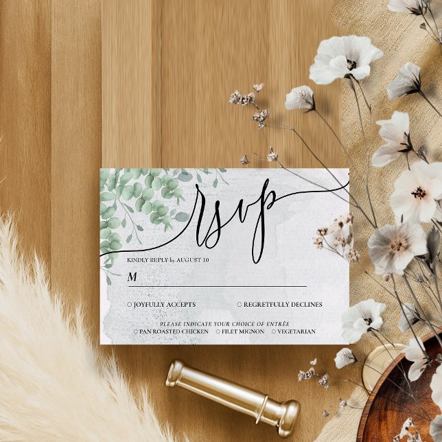 Eucalyptus Greenery Simple Calligraphy Boho RSVP Card (Creator Uploaded)