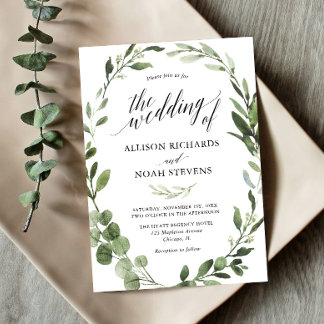 Eucalyptus greenery simple elegant wedding invitation