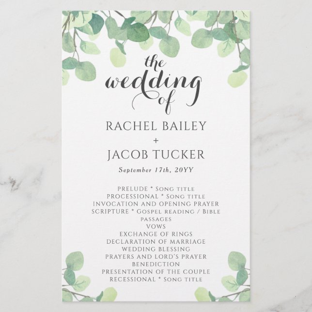 Eucalyptus Greenery Simple Script Wedding (Front)