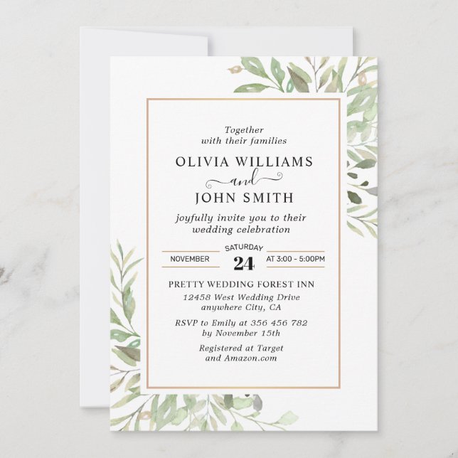 Eucalyptus Greenery Simple Wedding L008 Invitation (Front)