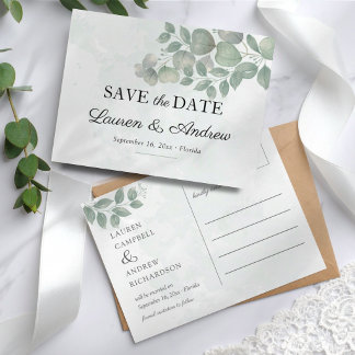 Eucalyptus Greenery Simple Wedding Save the Date Postcard