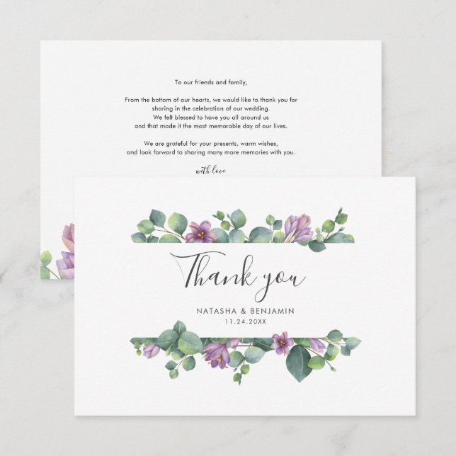 Eucalyptus Greenery Stylish Script Wedding Thank You Card (Front/Back)