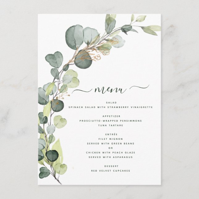 Eucalyptus Greenery Succulent Elegant Modern Menu (Front)