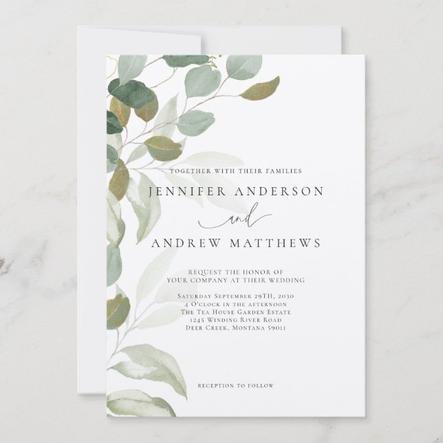 Eucalyptus Greenery Succulent Elegant Wedding Invi Invitation (Front)