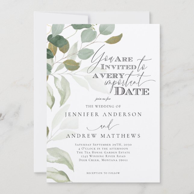 Eucalyptus Greenery Succulent Elegant Wedding Invitation (Front)